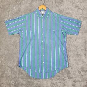 Vintage Burberrys Shirt Men Large Striped Short Sleeve Button Up Cotton USA Made